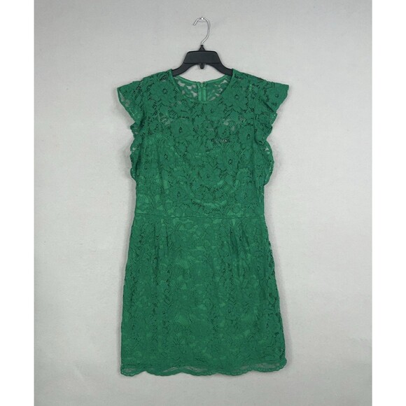 Ralph Lauren Dress Womens 14 Green Lace Flutter Sleeve Party Floral Romantic LRL - Picture 1 of 14